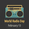 World Radio Day. Postcard for celebration. Template for background, banner, postcard, poster with text caption